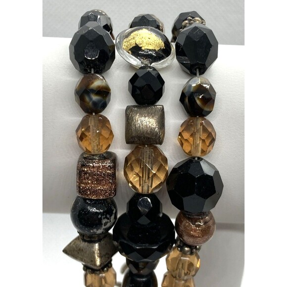 Vintage 3-Strand Art Glass Beads Beaded Bracelet Sterling 925 Silver 8.5'' 58g - Picture 2 of 8